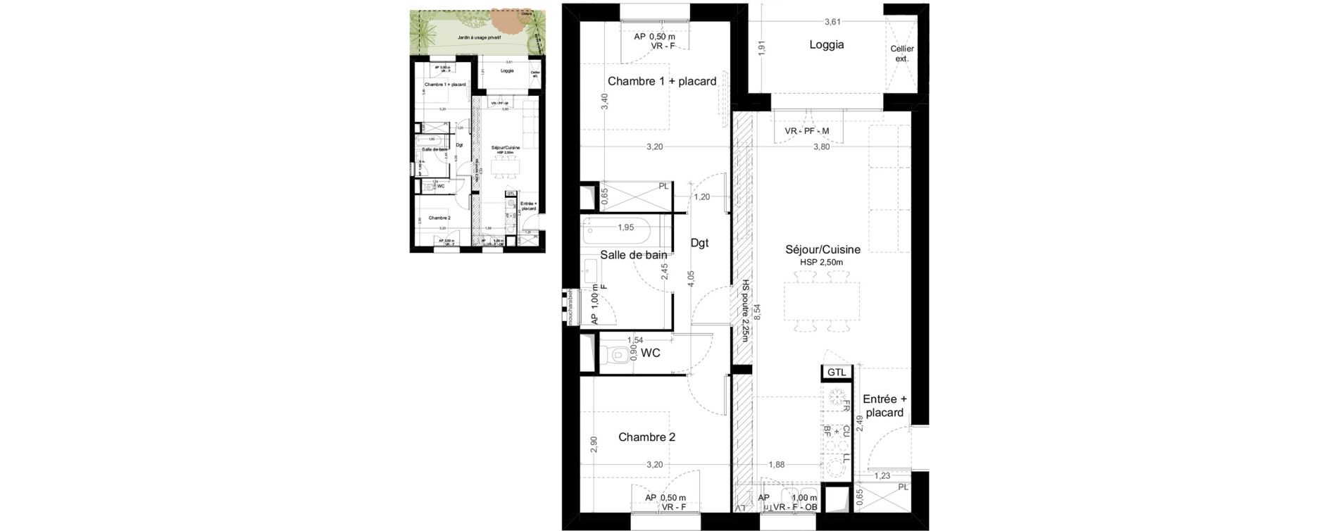 Appartement T3 de 63,90 m2 &agrave; Toulouse Malep&egrave;re