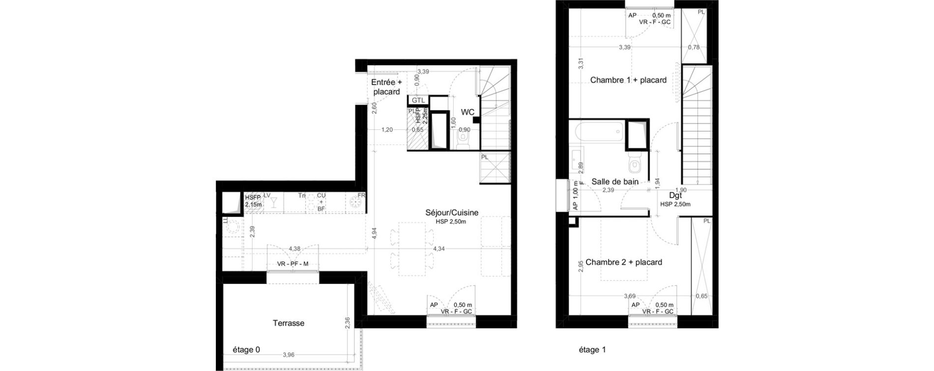 Duplex T3 de 74,00 m2 &agrave; Toulouse Malep&egrave;re