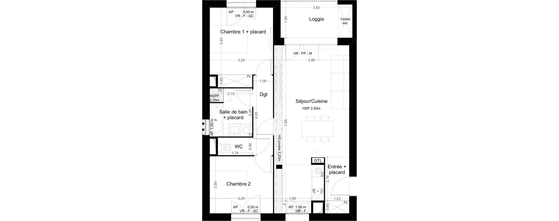 Appartement T3 de 63,70 m2 &agrave; Toulouse Malep&egrave;re