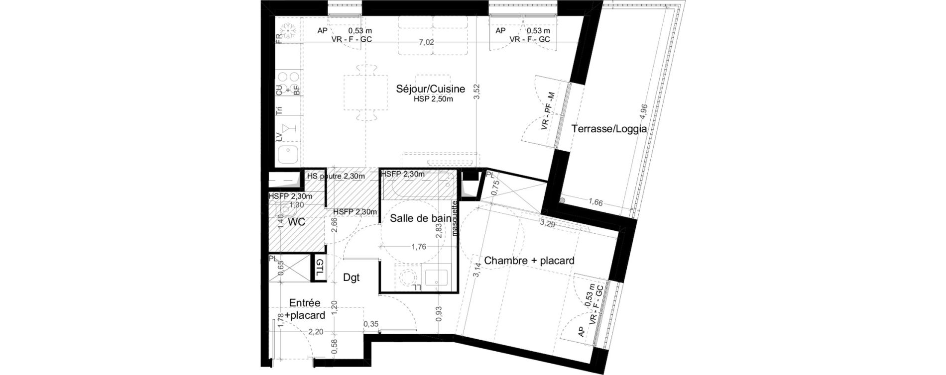 Appartement T2 de 52,60 m2 &agrave; Toulouse Malep&egrave;re