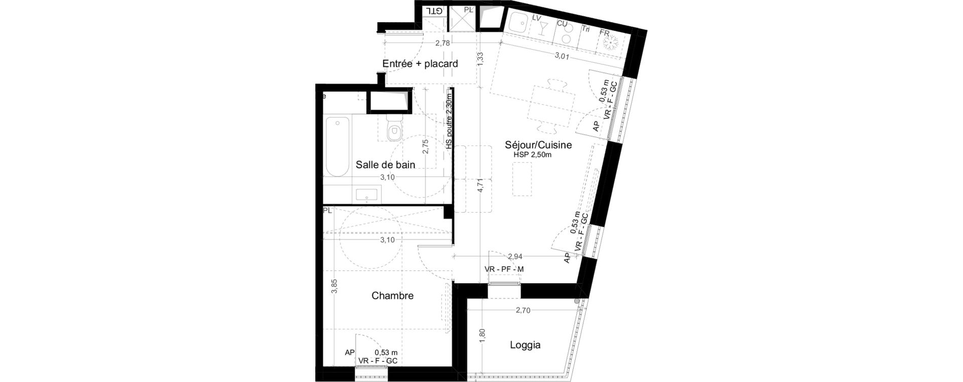 Appartement T2 de 45,10 m2 &agrave; Toulouse Malep&egrave;re