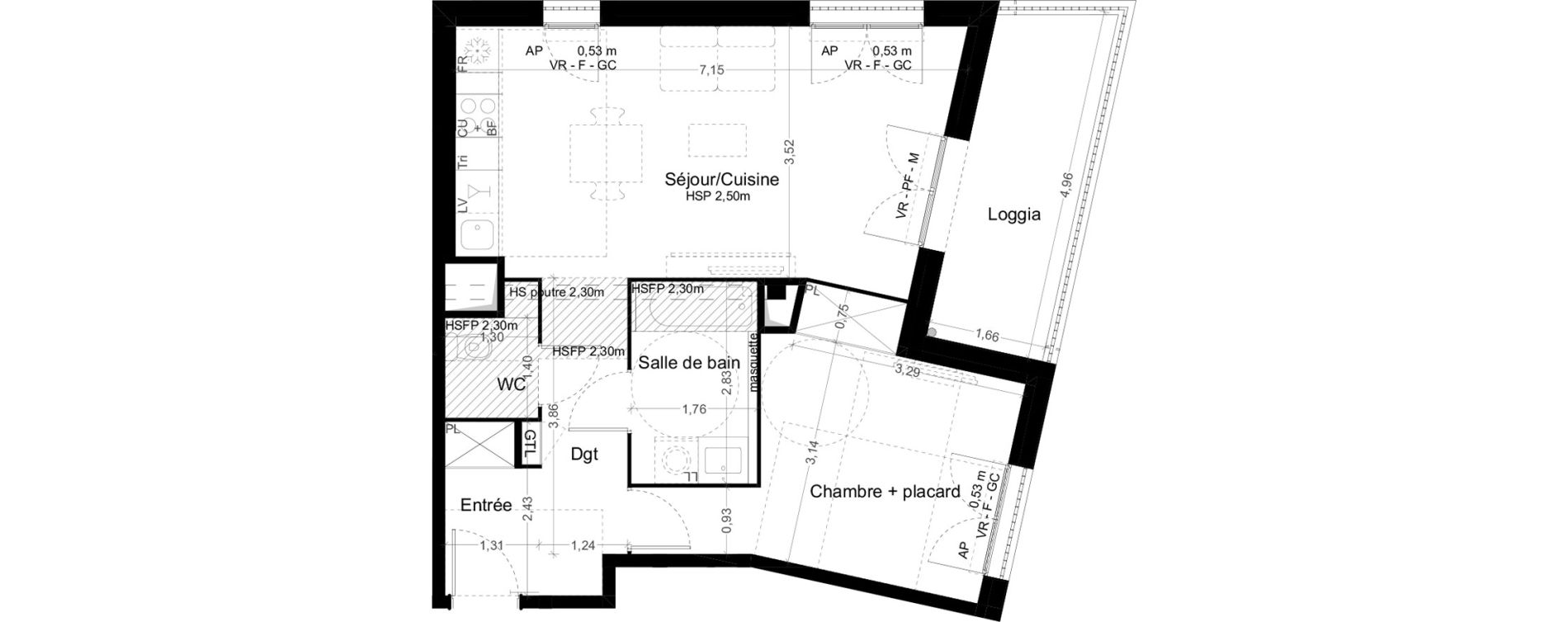 Appartement T2 de 52,50 m2 &agrave; Toulouse Malep&egrave;re