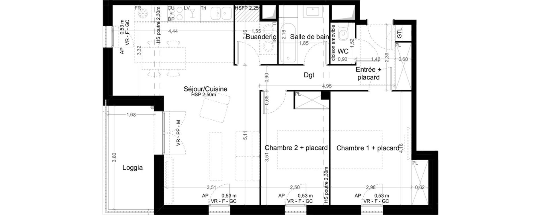 Appartement T3 de 69,40 m2 &agrave; Toulouse Malep&egrave;re