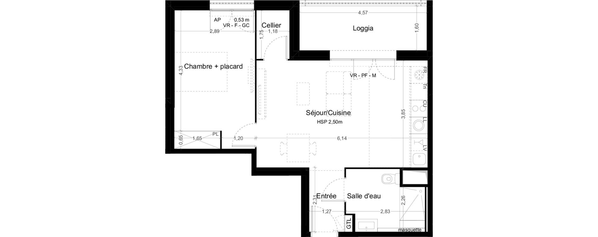 Appartement T2 de 48,40 m2 &agrave; Toulouse Malep&egrave;re