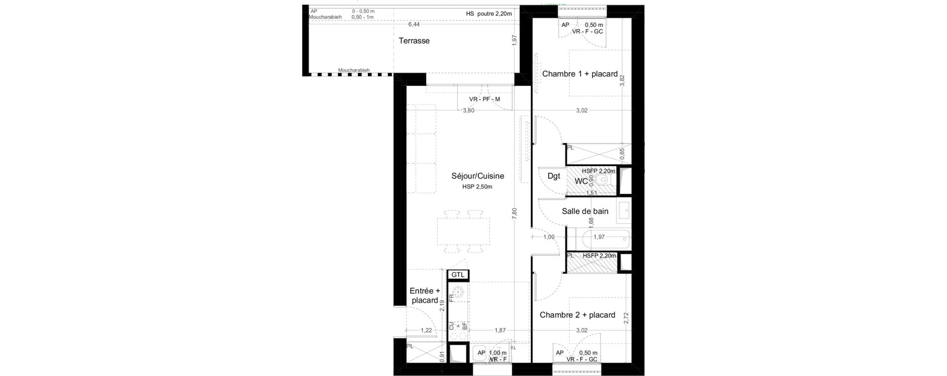 Appartement T3 de 61,80 m2 &agrave; Toulouse Malep&egrave;re