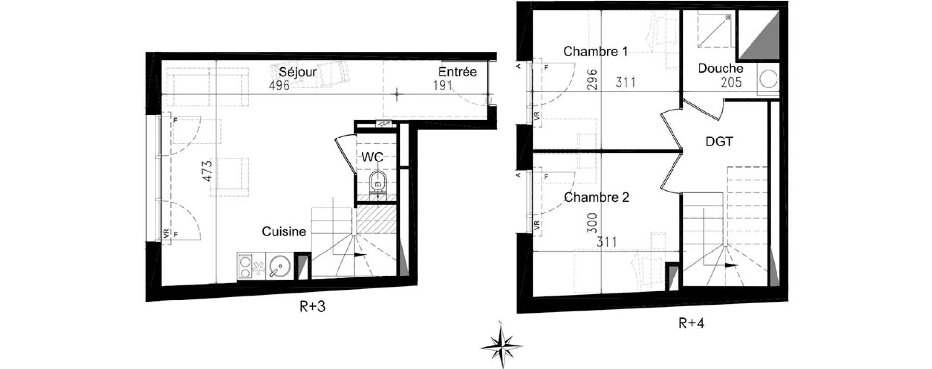 Duplex T3 de 46,90 m2 &agrave; Toulouse Saint michel