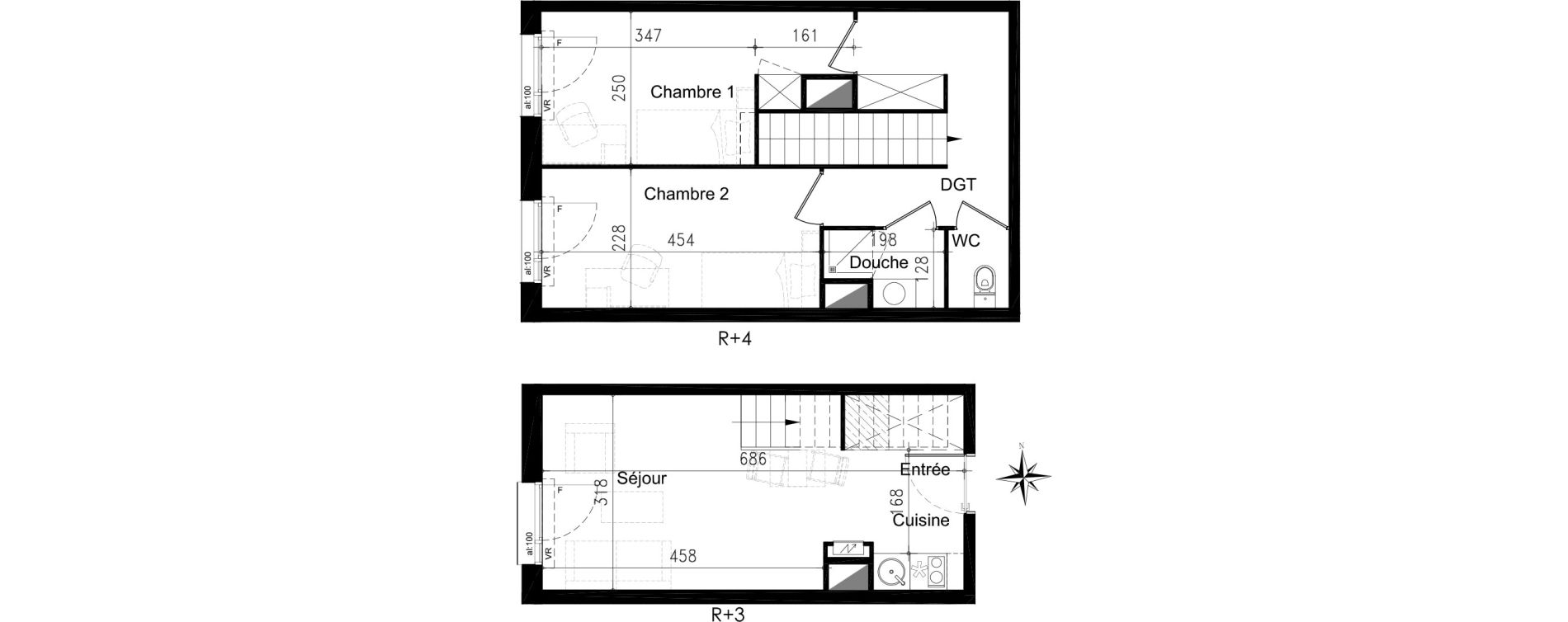 Duplex T3 de 51,20 m2 &agrave; Toulouse Saint michel