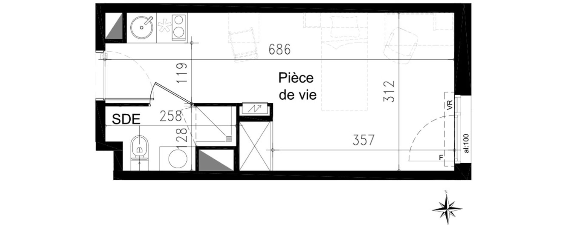 Studio de 20,10 m2 &agrave; Toulouse Saint michel