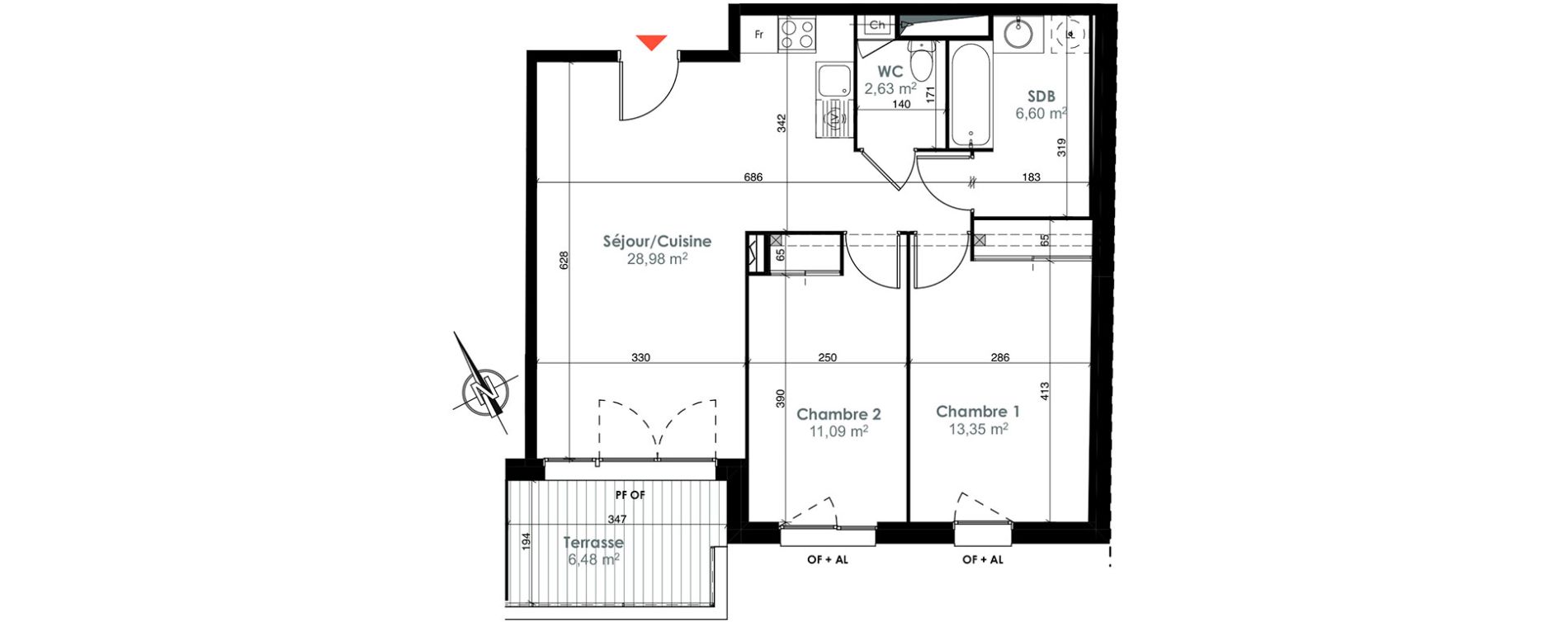 Appartement T3 de 62,65 m2 &agrave; Toulouse Ch&acirc;teau de l hers