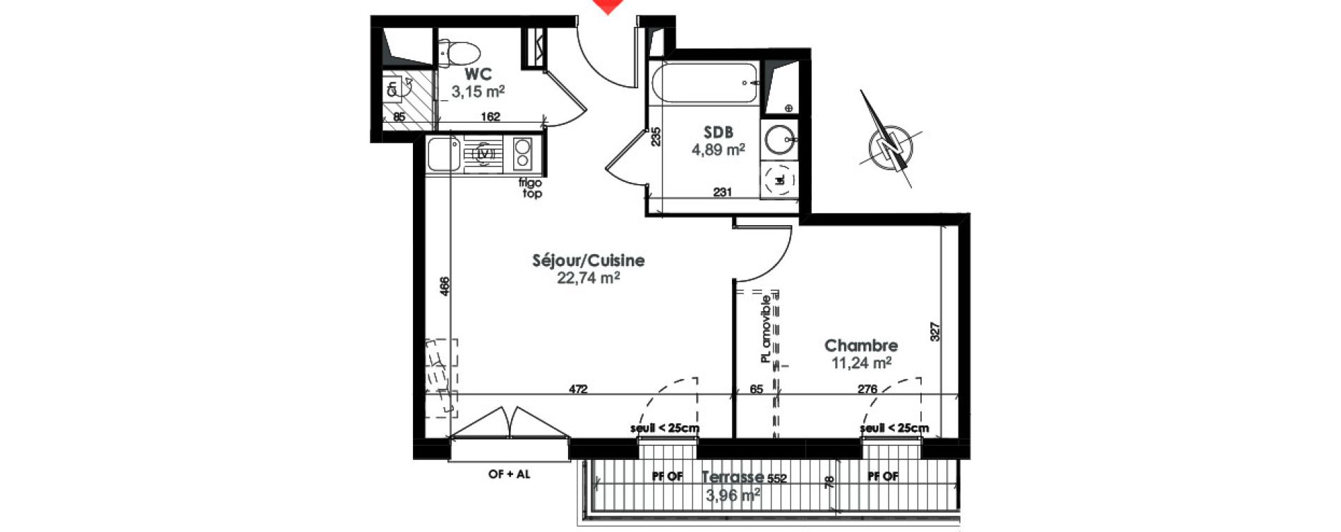 Appartement T2 de 42,02 m2 &agrave; Toulouse Ch&acirc;teau de l hers