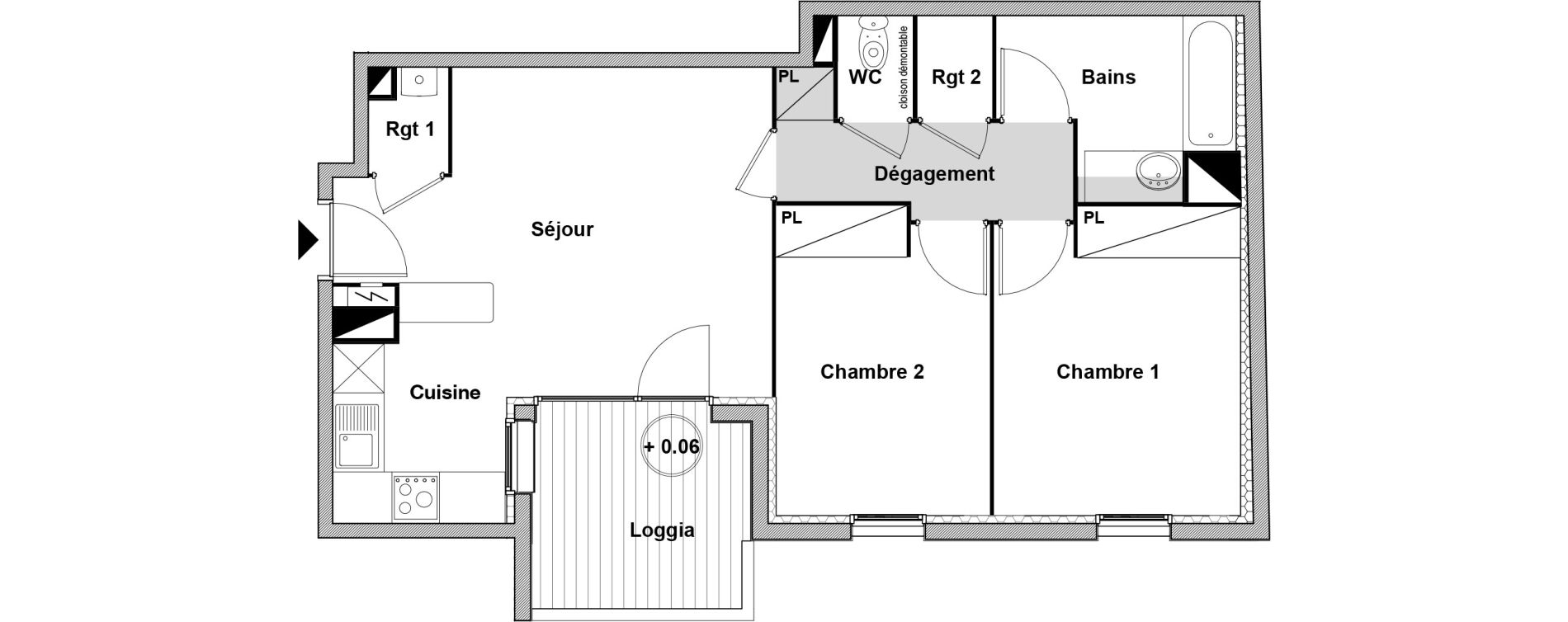 Appartement T3 de 60,11 m2 &agrave; Toulouse Rangueil