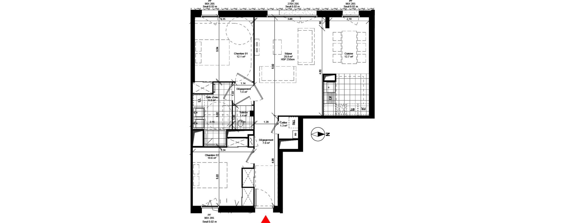 Appartement T3 de 74,00 m2 &agrave; Toulouse Ramassiers