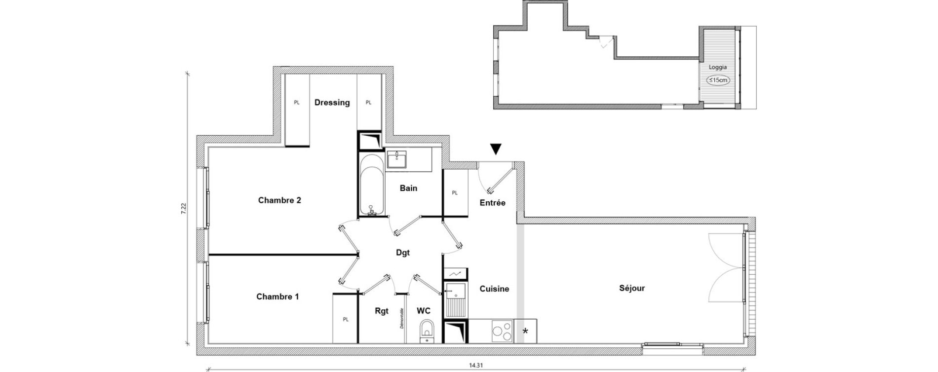 Appartement T3 de 64,72 m2 &agrave; Toulouse Empalot