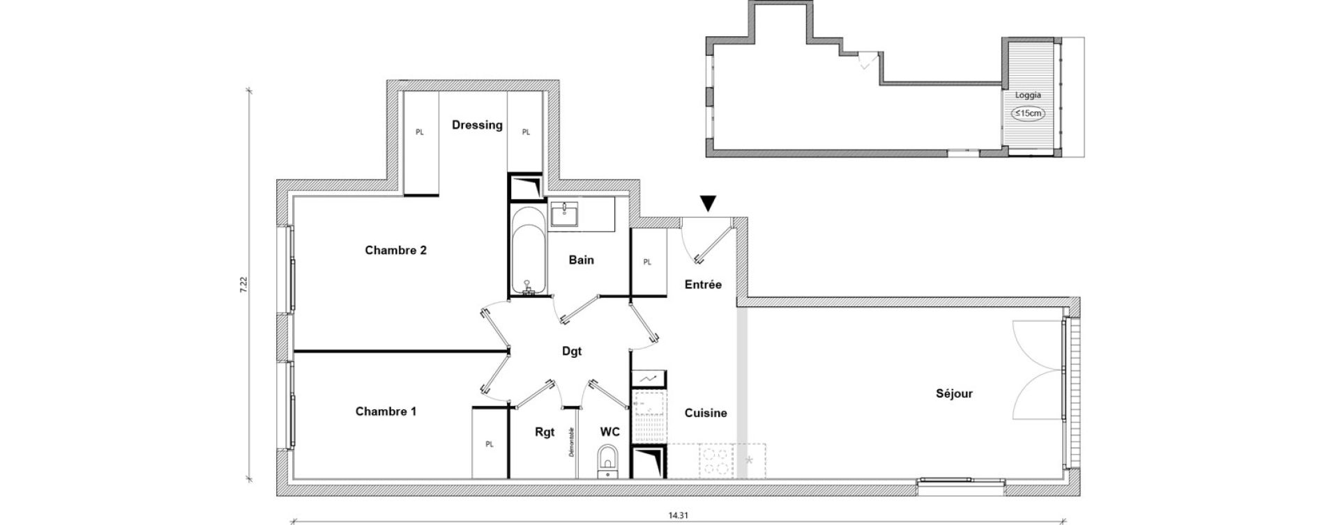 Appartement T3 de 64,72 m2 &agrave; Toulouse Empalot