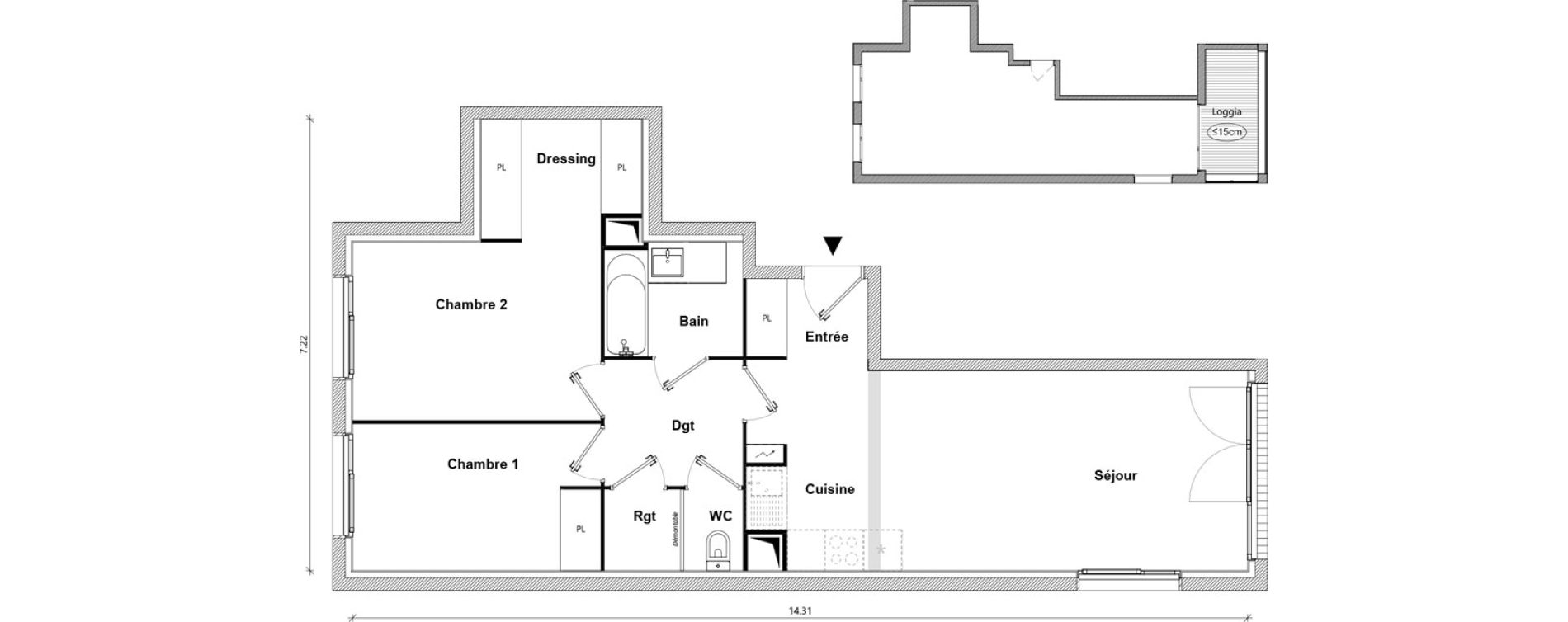 Appartement T3 de 64,72 m2 &agrave; Toulouse Empalot