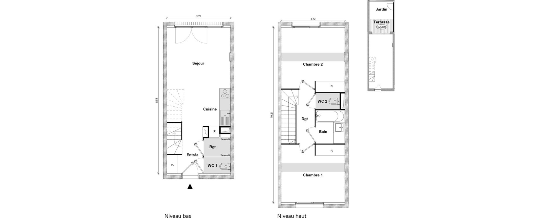 Duplex T3 de 62,83 m2 &agrave; Toulouse Empalot