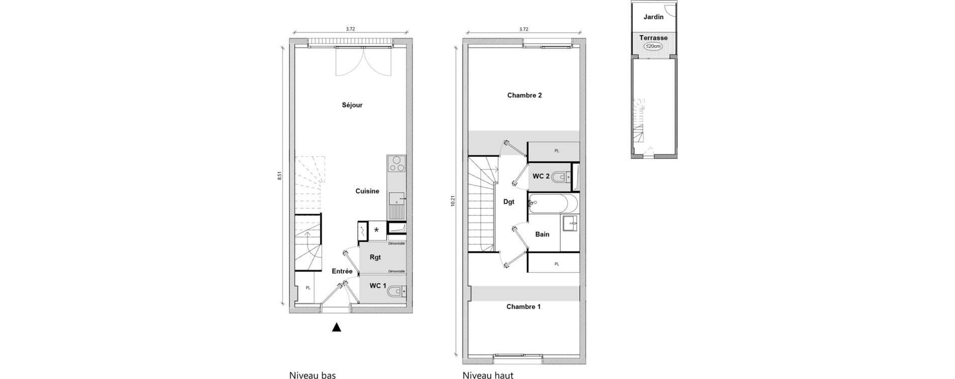 Duplex T3 de 62,74 m2 &agrave; Toulouse Empalot