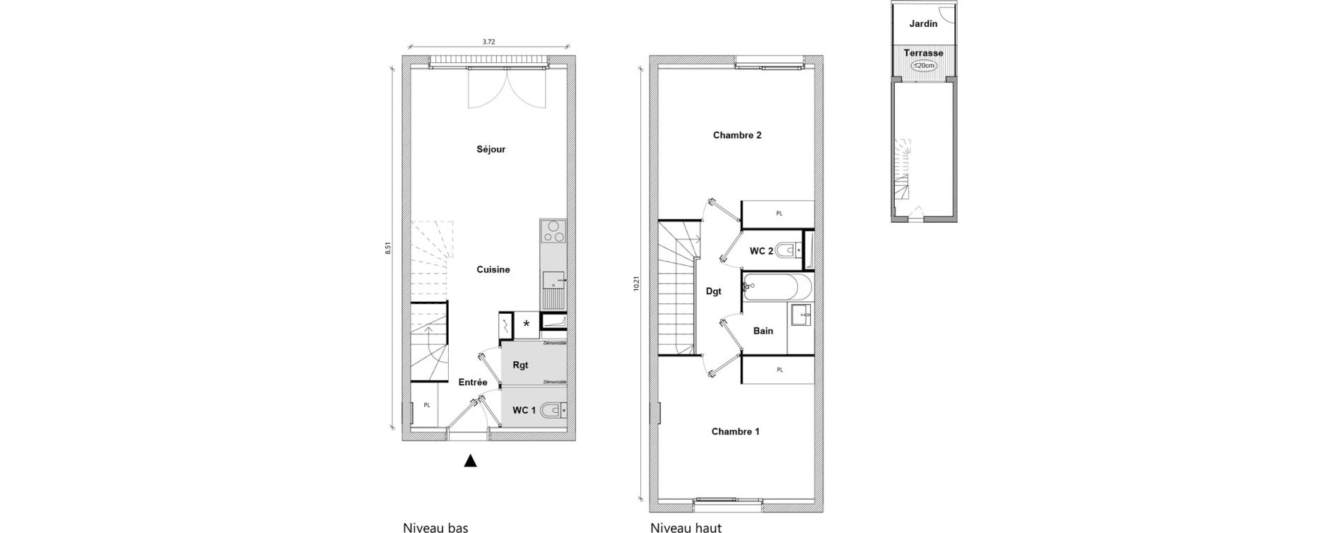 Duplex T3 de 62,84 m2 &agrave; Toulouse Empalot