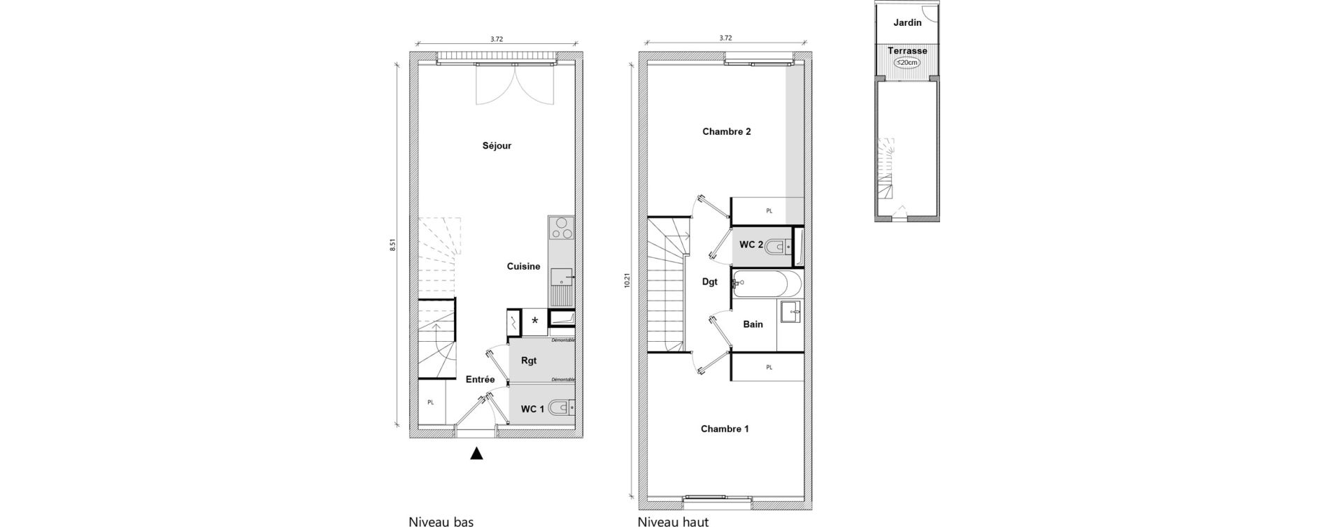 Duplex T3 de 62,84 m2 &agrave; Toulouse Empalot