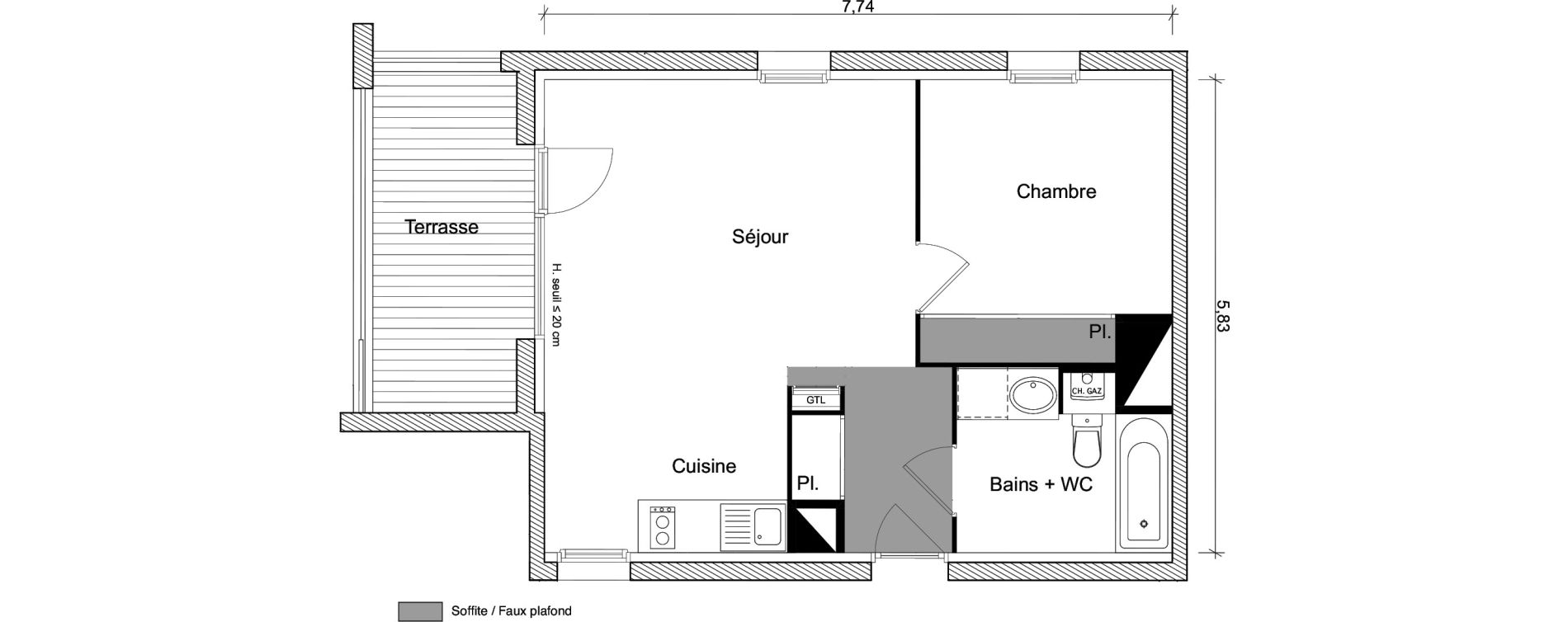 Appartement T2 de 42,84 m2 &agrave; Toulouse Lalande