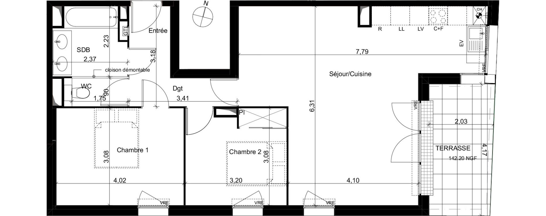 Appartement T3 de 69,35 m2 &agrave; Toulouse Saint-cyprien