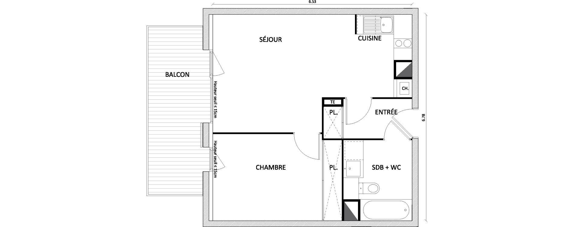 Appartement T2 de 42,65 m2 &agrave; Toulouse Barriere de paris