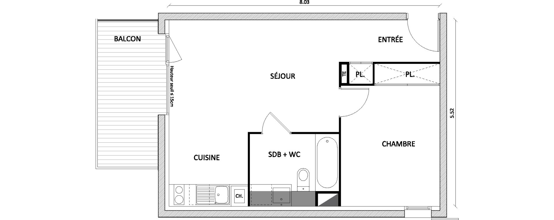 Appartement T2 de 43,30 m2 &agrave; Toulouse Barriere de paris
