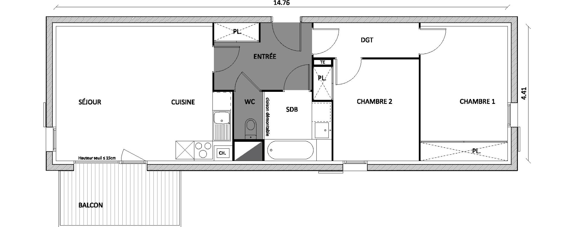 Appartement T3 de 63,95 m2 &agrave; Toulouse Barriere de paris