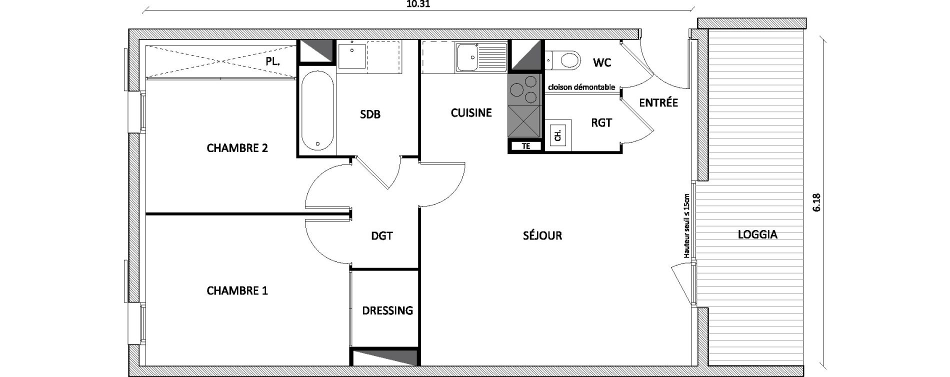 Appartement T3 de 60,65 m2 &agrave; Toulouse Barriere de paris
