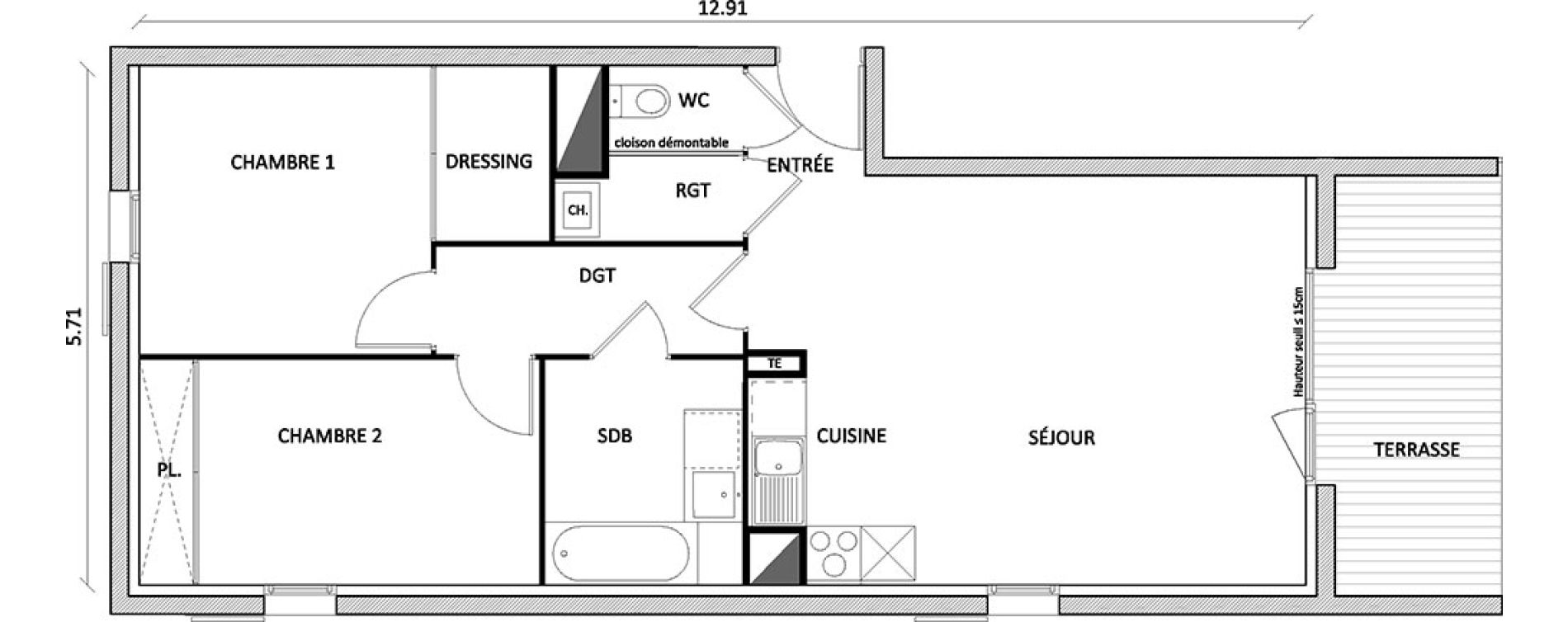 Appartement T3 de 65,80 m2 &agrave; Toulouse Barriere de paris