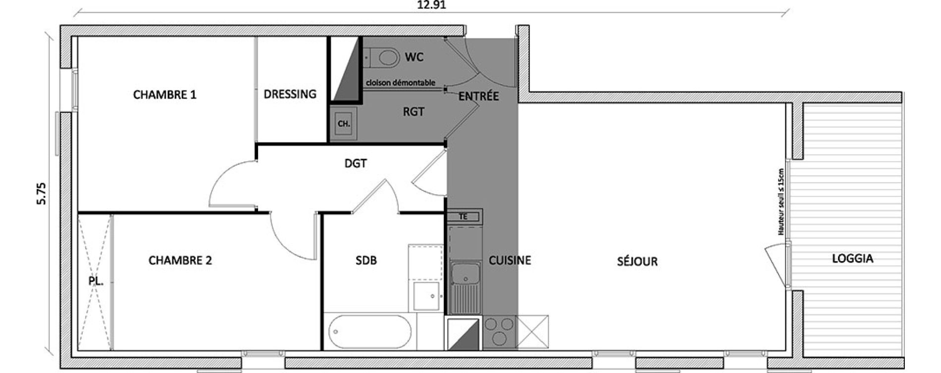 Appartement T3 de 65,80 m2 &agrave; Toulouse Barriere de paris