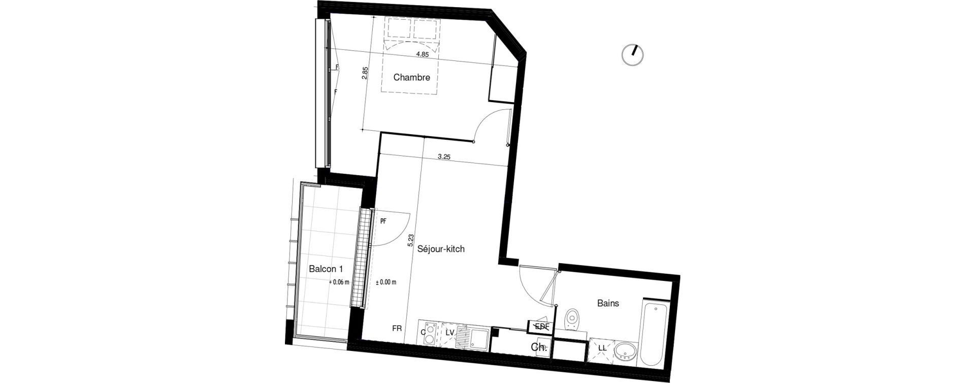Appartement T2 de 40,88 m2 &agrave; Toulouse Honor&eacute; serres
