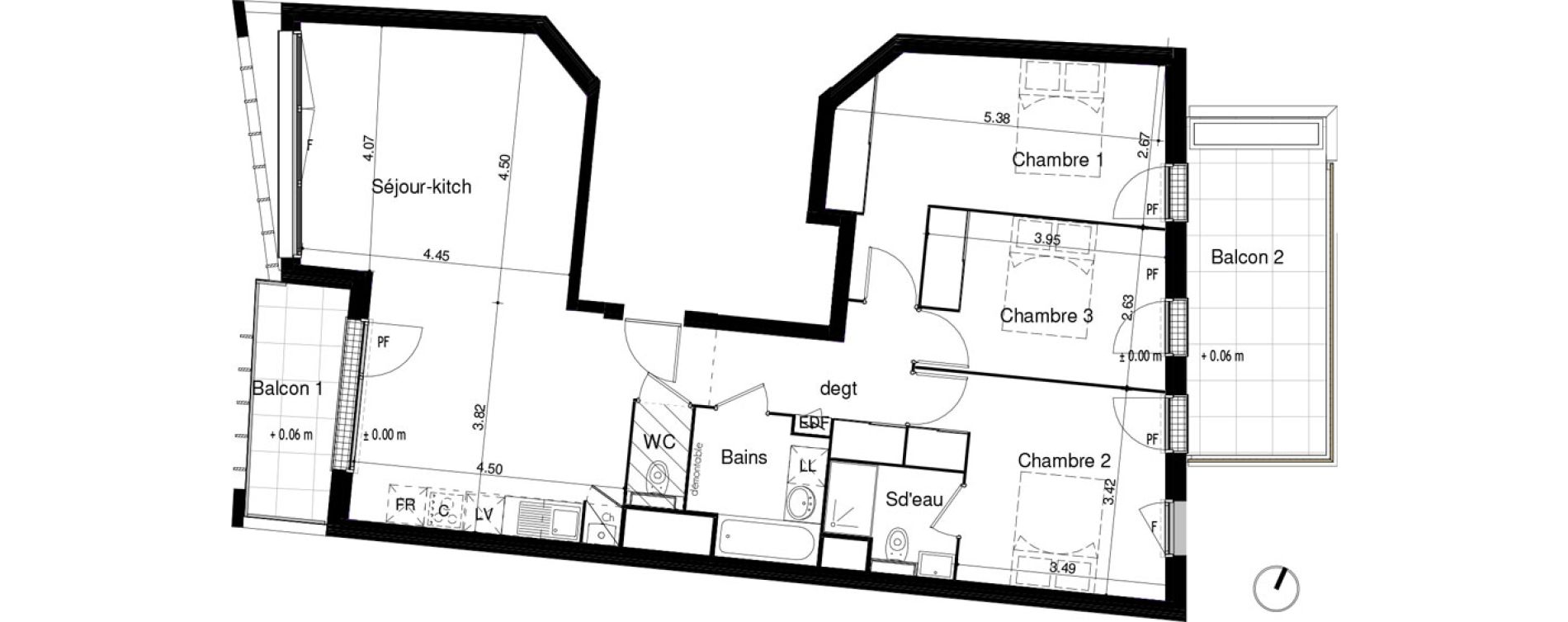 Appartement T4 de 93,28 m2 &agrave; Toulouse Honor&eacute; serres