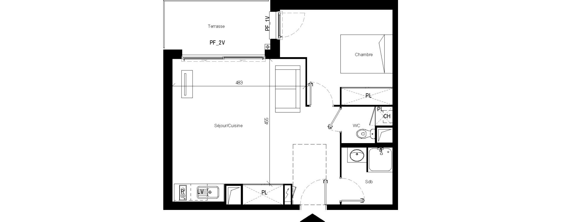 Appartement T2 de 47,55 m2 &agrave; Toulouse Les pradettes