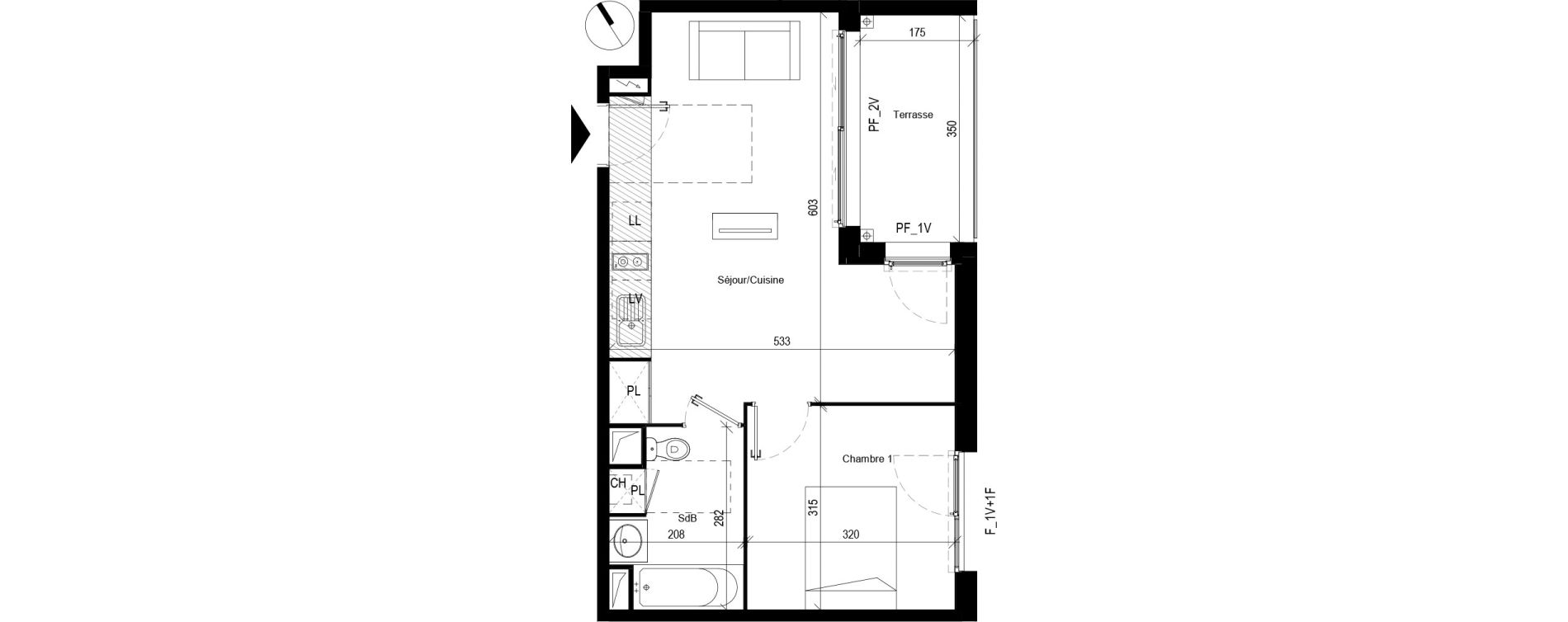 Appartement T2 de 40,16 m2 &agrave; Toulouse Les pradettes