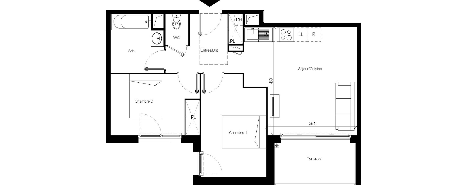 Appartement T3 de 56,41 m2 &agrave; Toulouse Les pradettes