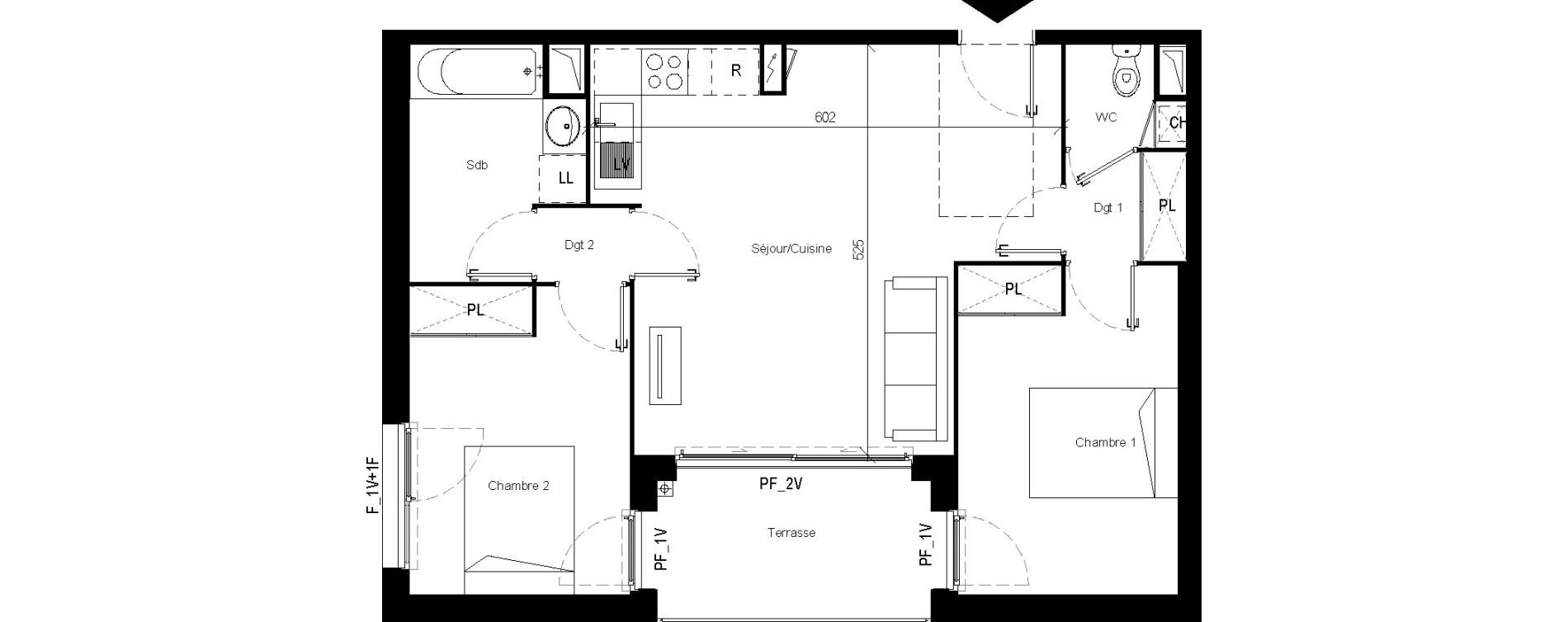 Appartement T3 de 59,93 m2 &agrave; Toulouse Les pradettes