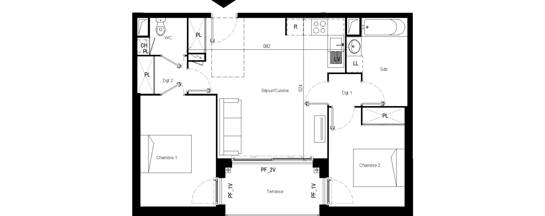 Appartement T3 de 60,11 m2 &agrave; Toulouse Les pradettes