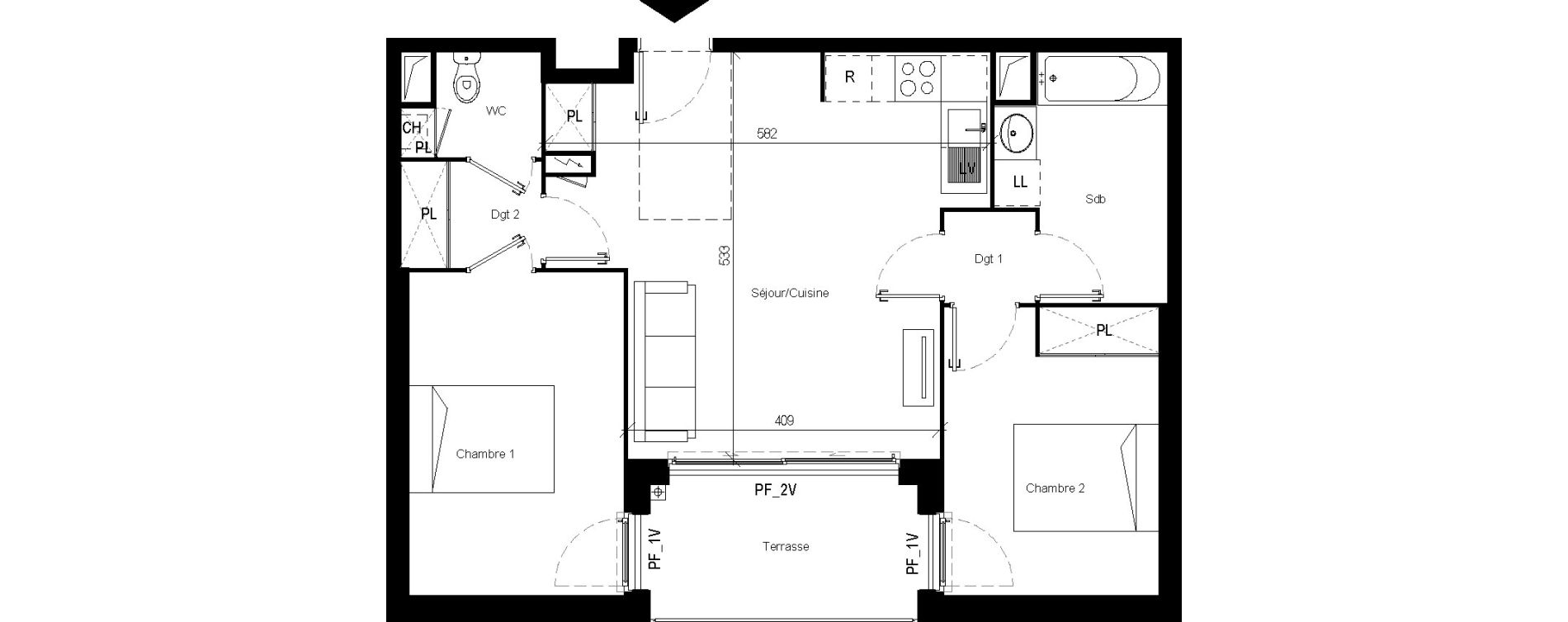Appartement T3 de 60,56 m2 &agrave; Toulouse Les pradettes