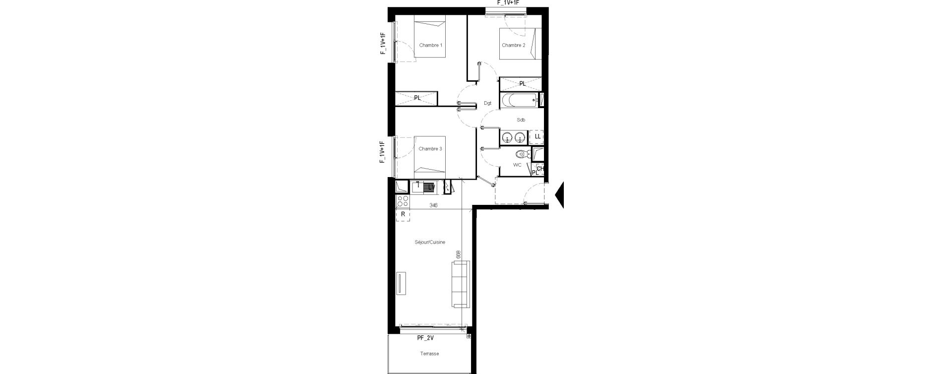 Appartement T4 de 72,65 m2 &agrave; Toulouse Les pradettes