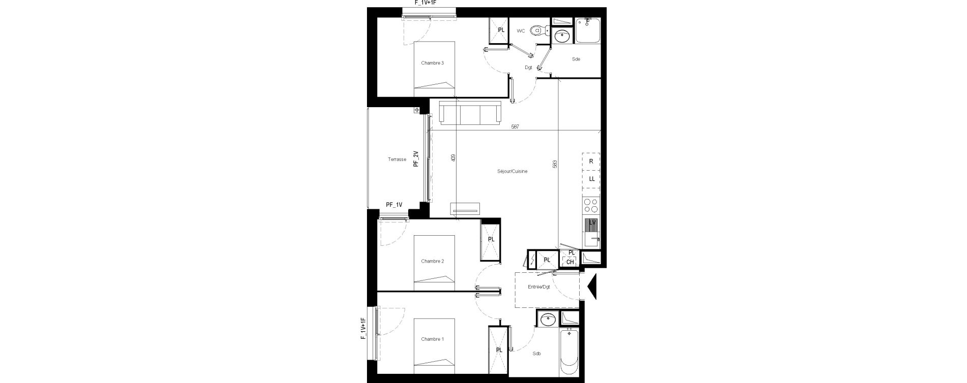 Appartement T4 de 80,52 m2 &agrave; Toulouse Les pradettes