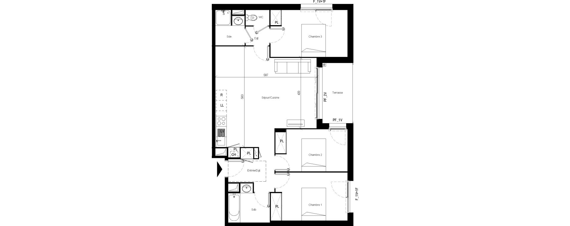 Appartement T4 de 80,53 m2 &agrave; Toulouse Les pradettes