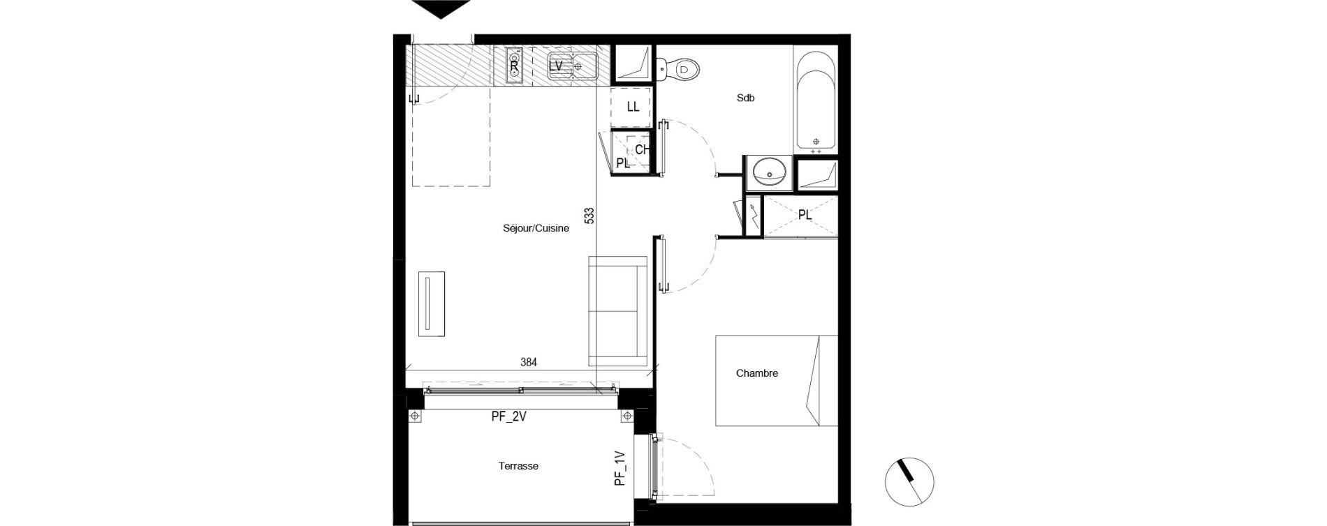 Appartement T2 de 39,28 m2 &agrave; Toulouse Les pradettes
