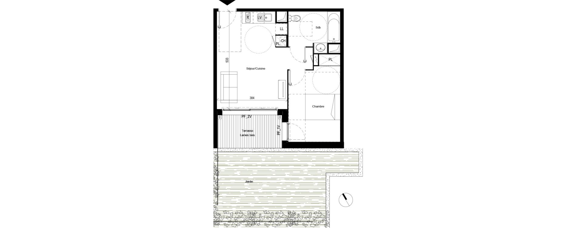 Appartement T2 de 39,29 m2 &agrave; Toulouse Les pradettes