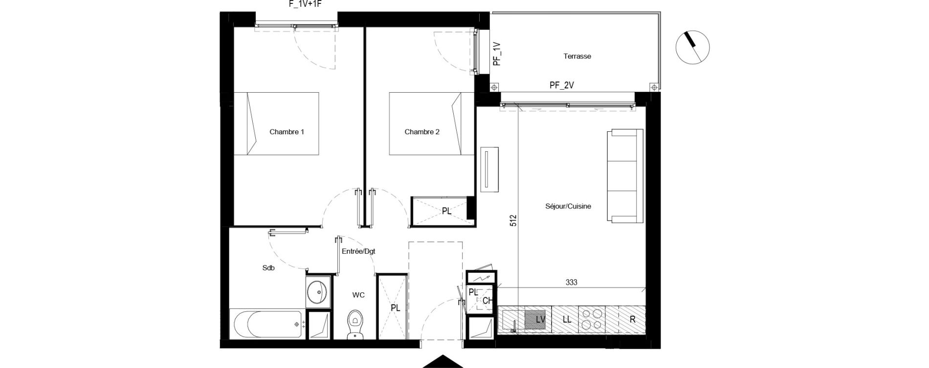 Appartement T3 de 55,60 m2 &agrave; Toulouse Les pradettes