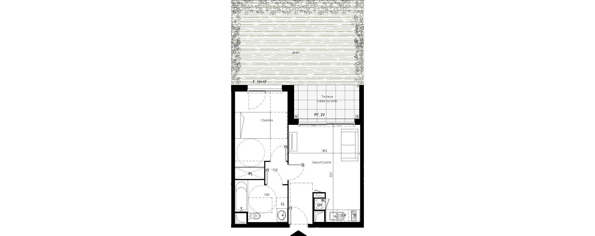 Appartement T2 de 38,71 m2 &agrave; Toulouse Les pradettes