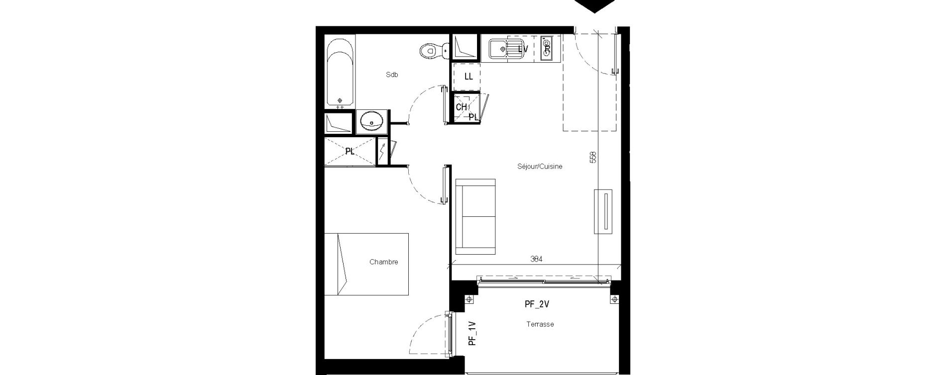 Appartement T2 de 41,03 m2 &agrave; Toulouse Les pradettes