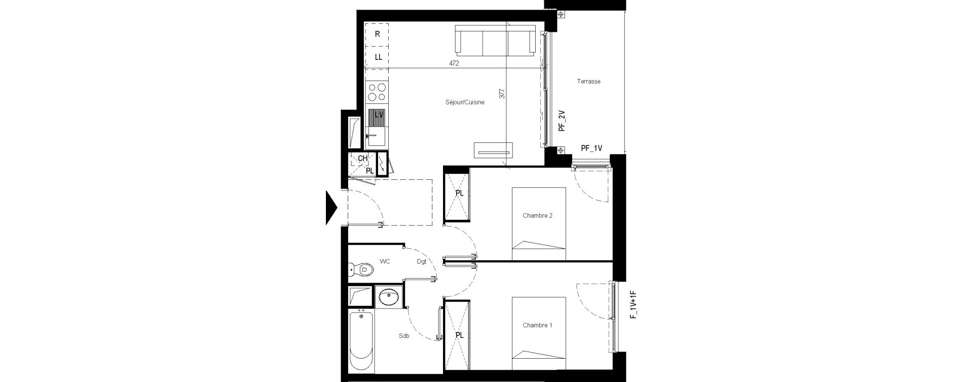 Appartement T3 de 53,39 m2 &agrave; Toulouse Les pradettes