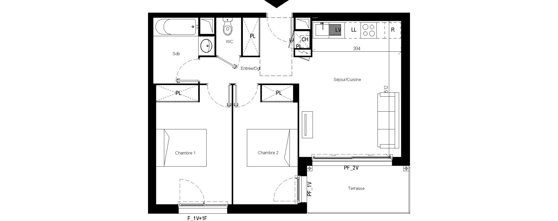 Appartement T3 de 55,53 m2 &agrave; Toulouse Les pradettes