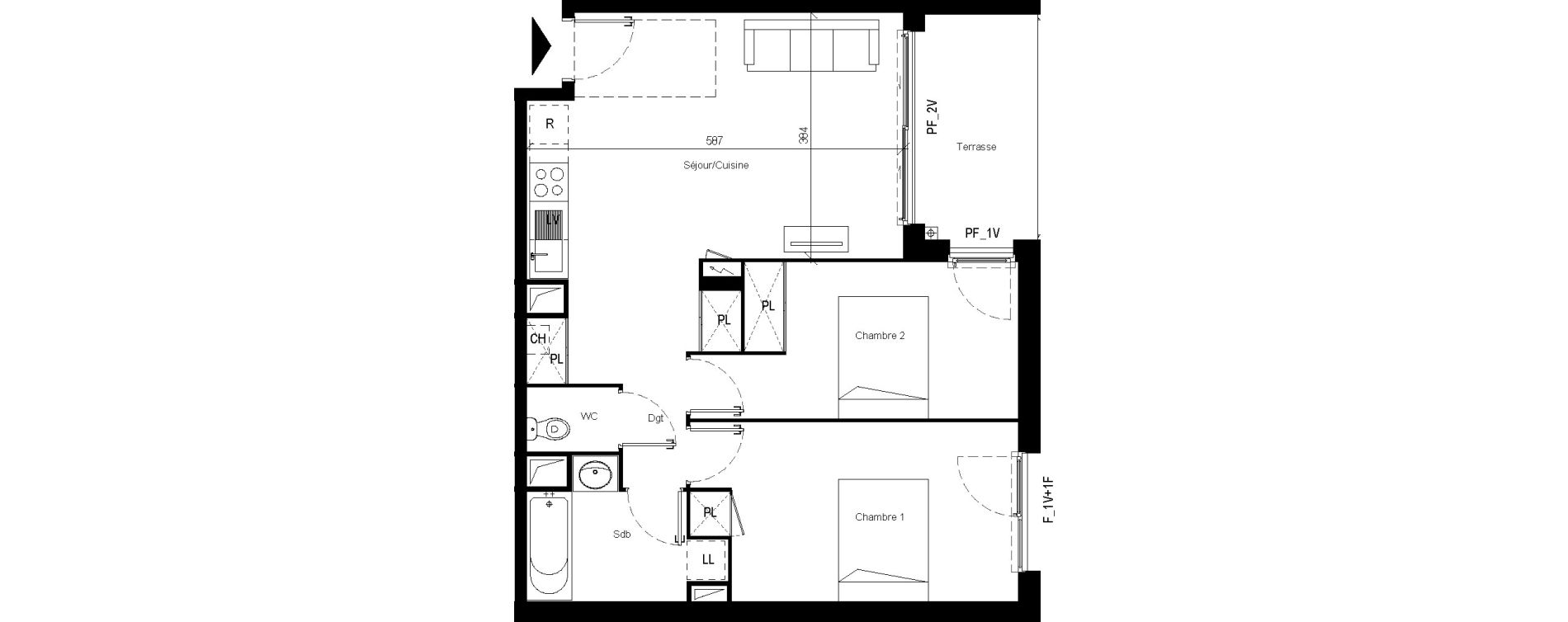 Appartement T3 de 60,05 m2 &agrave; Toulouse Les pradettes